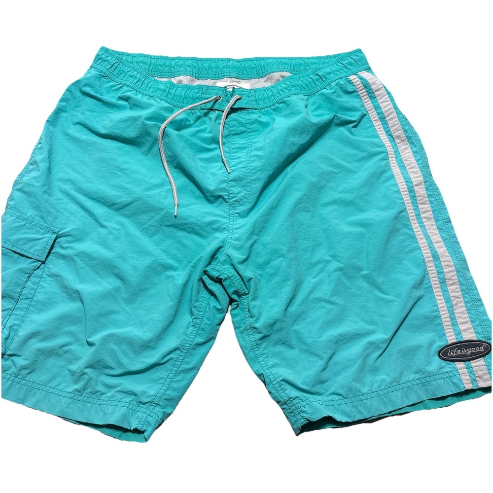 Life is Good Cargo Style Turquoise Board Shorts Lined Swim Trunks Men's XXL/TTG